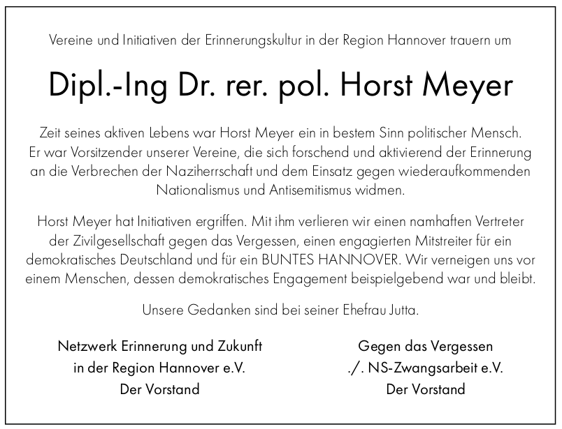 Traueranzeige Horst Meyer